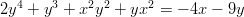 2y4 + y3 + x2y2 + yx2 = − 4x − 9y  