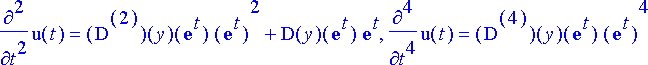 yhtalot := {diff(u(t),t) = D(y)(exp(t))*exp(t), u(t...