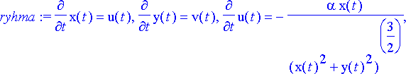 ryhma := diff(x(t),t) = u(t), diff(y(t),t) = v(t), ...