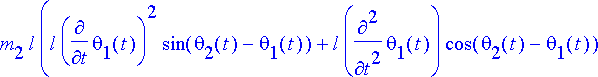 m[2]*l*(l*diff(theta[1](t),t)^2*sin(theta[2](t)-the...