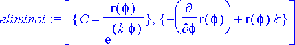 eliminoi := [{C = r(phi)/exp(k*phi)}, {-diff(r(phi)...