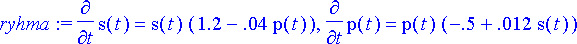 ryhma := diff(s(t),t) = s(t)*(1.2-.4e-1*p(t)), diff...