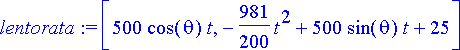 lentorata := [500*cos(theta)*t, -981/200*t^2+500*si...