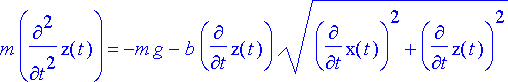 ryhma := m*diff(x(t),`$`(t,2)) = -b*diff(x(t),t)*sq...