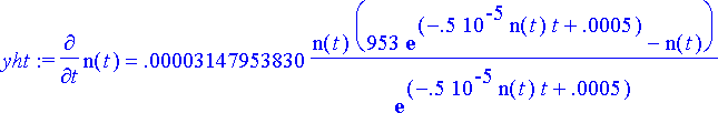 yht := diff(n(t),t) = .3147953830e-4*n(t)*(953*exp(...