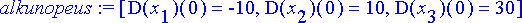 alkunopeus := [D(x[1])(0) = -10, D(x[2])(0) = 10, D...