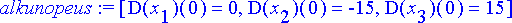 alkunopeus := [D(x[1])(0) = 0, D(x[2])(0) = -15, D(...