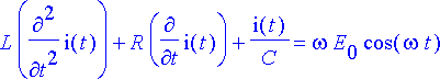 L*diff(i(t),`$`(t,2))+R*diff(i(t),t)+i(t)/C = omega...